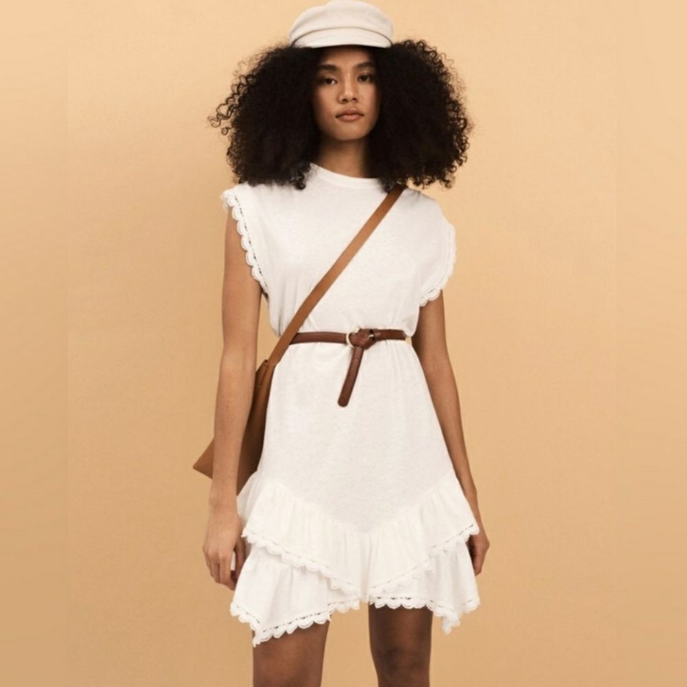 Derek Lam Jay Ruffle Handkerchief Hem T-Shirt Dress Swim Coverup Linen Cotton